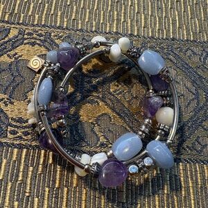 Beaded Bracelet with Purple, White and Blue Accents